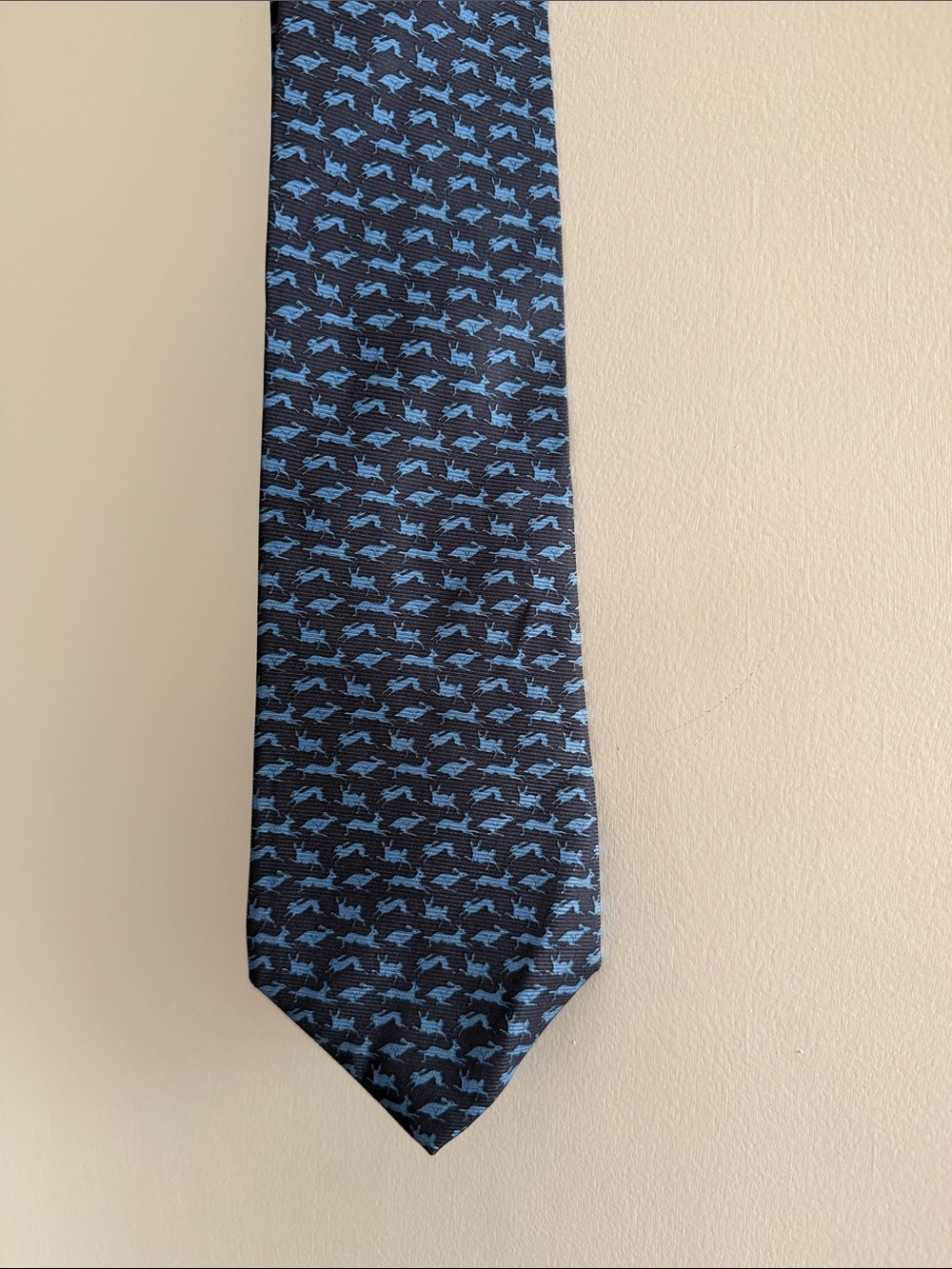 Banana Republic Black Tie with Light Blue Animal Motif rabbit print necktie